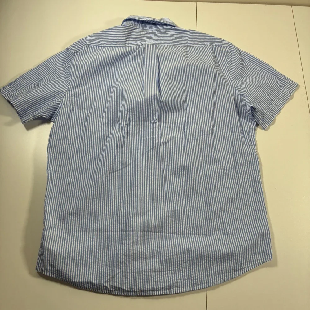 NEW Polo Ralph Lauren Seersucker Shirt Medium Blue Striped RL Untucked Fit